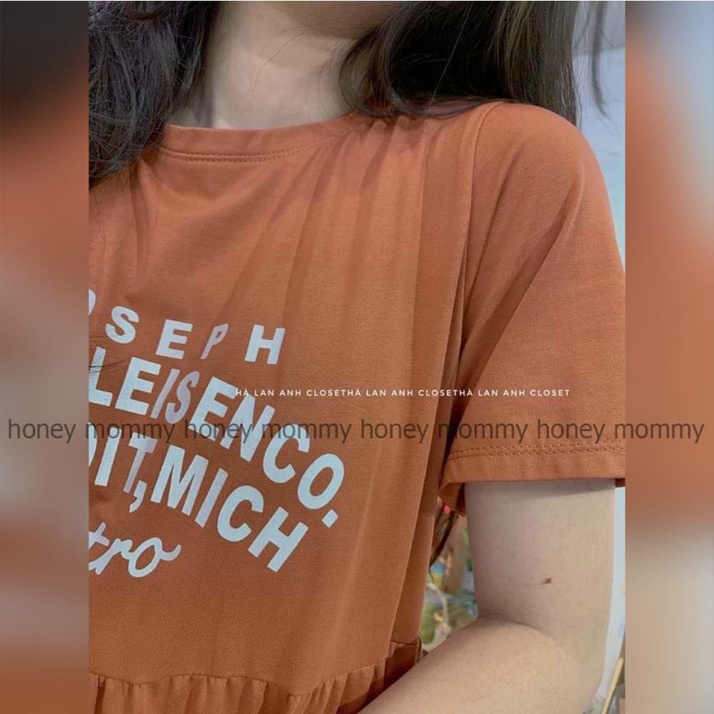 Váy Bầu Đầm Bầu Thun Cotton In Chữ Cá Tính Chất Mát Phù Hợp Đi Chơi Mặc Ở Nhà HD2677 Honey Mommy