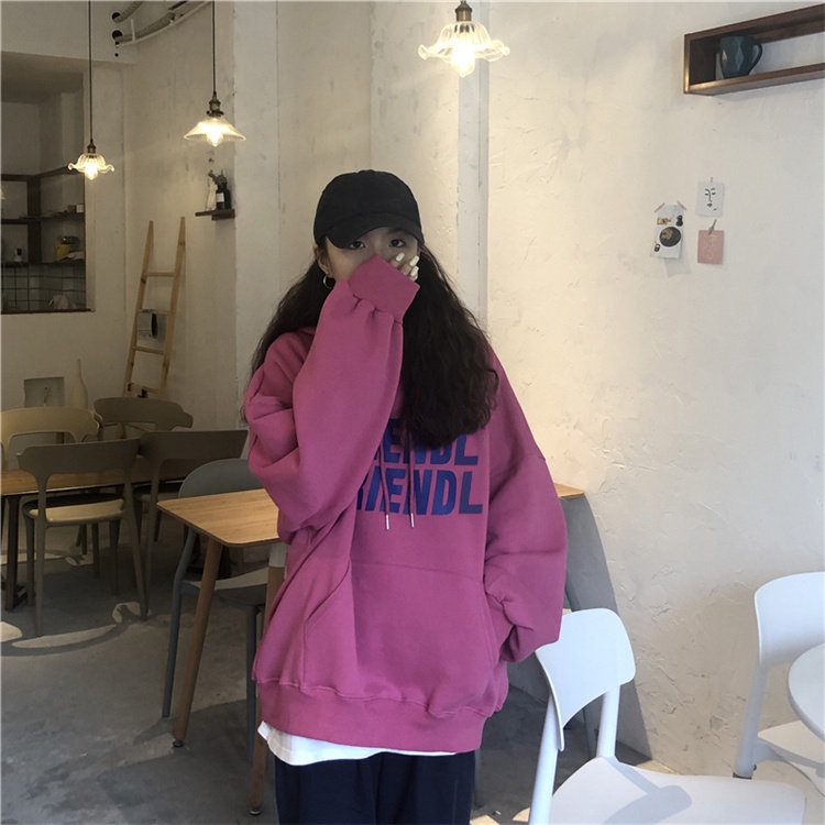 Xiaozhainv Áo hoodie tay dài dáng rộng in hoạ tiết với 3 màu dễ phối đồ sành điệu cho nữ | BigBuy360 - bigbuy360.vn