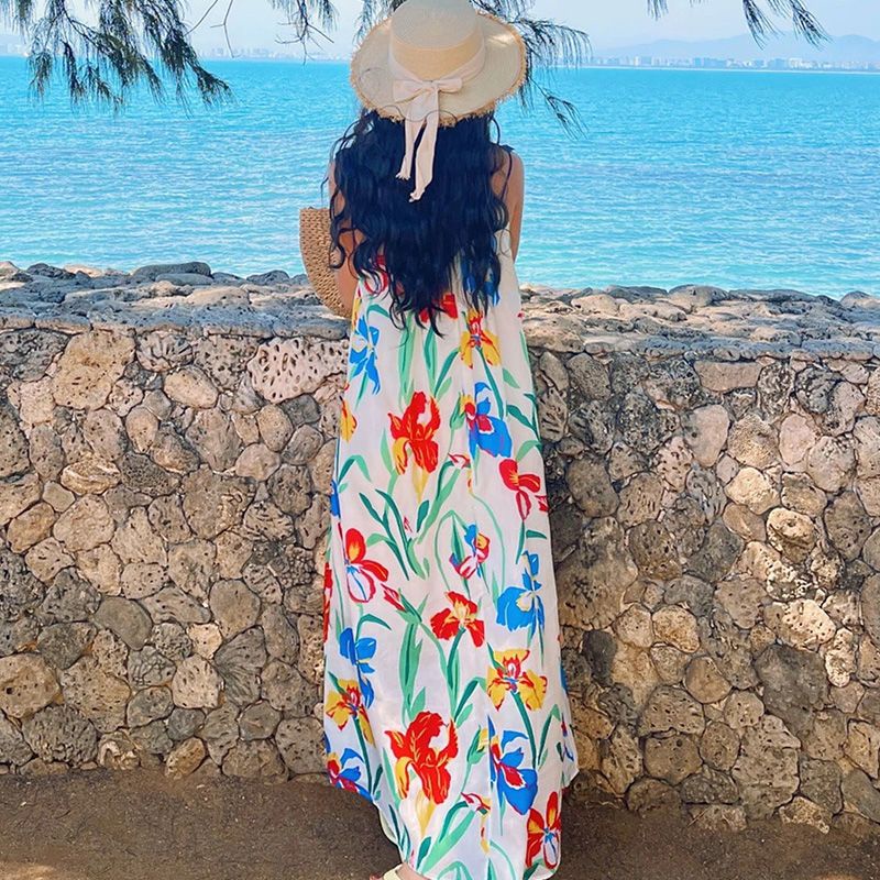 Đầm midi Hai Dây Dáng Dài Vải satin In Hoa Thời Trang Mùa Hè