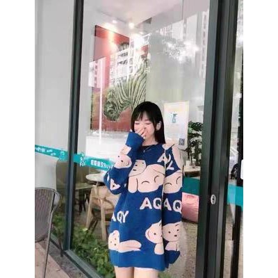Áo len gấu dáng rộng phong cách Hàn Quốc