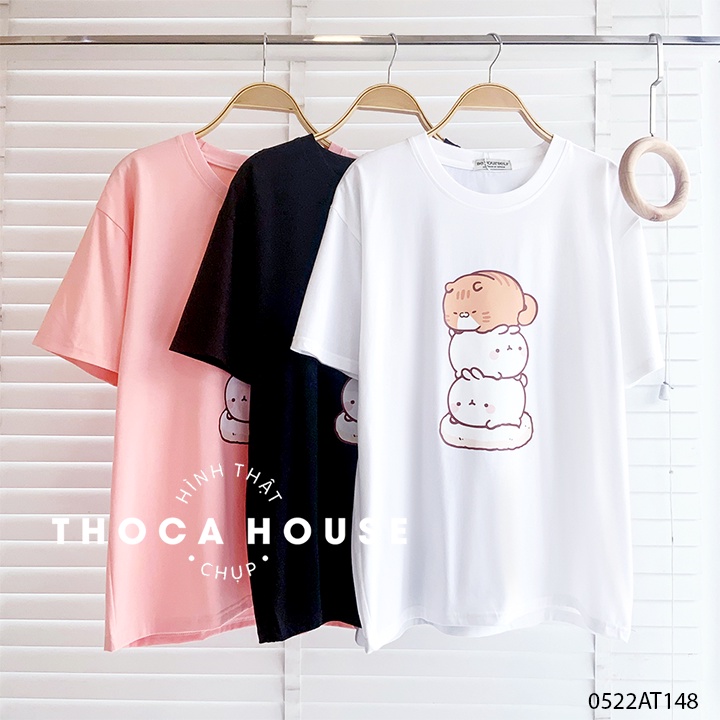 Áo thun oversize cute nữ in hình Molang THOCA HOUSE mặc đi học, đi làm, dạo phố cực dễ thương
