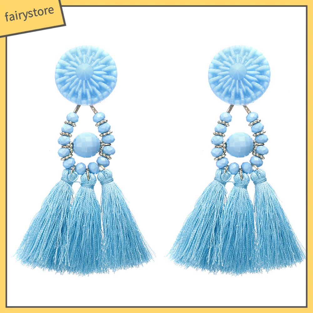 Khuyên Tai Chuỗi Đính Hạt Phong Cách Dân Tộc Cổ Điển