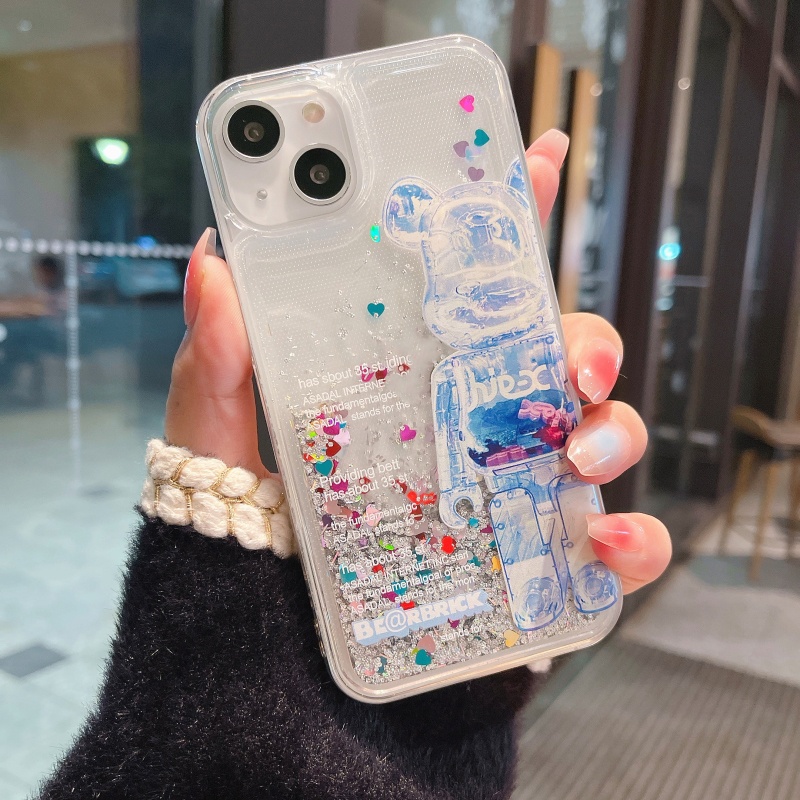 Ốp Điện Thoại Mềm Kim Tuyến Nước In Hình Gấu Cho iPhone 13 12 11 Pro Max XS XR X 8 7 6 6S Plus + SE 2020