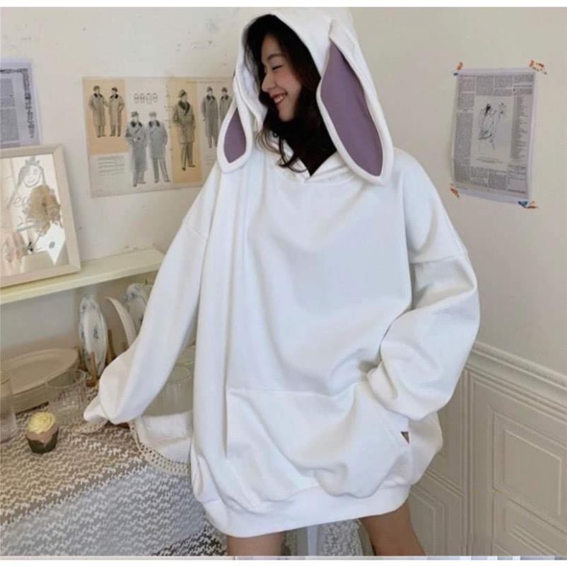 Áo hoodie Freesize tai thỏ Cotton nỉ SG 2 màu cực cute: Trắng - Tím | BigBuy360 - bigbuy360.vn