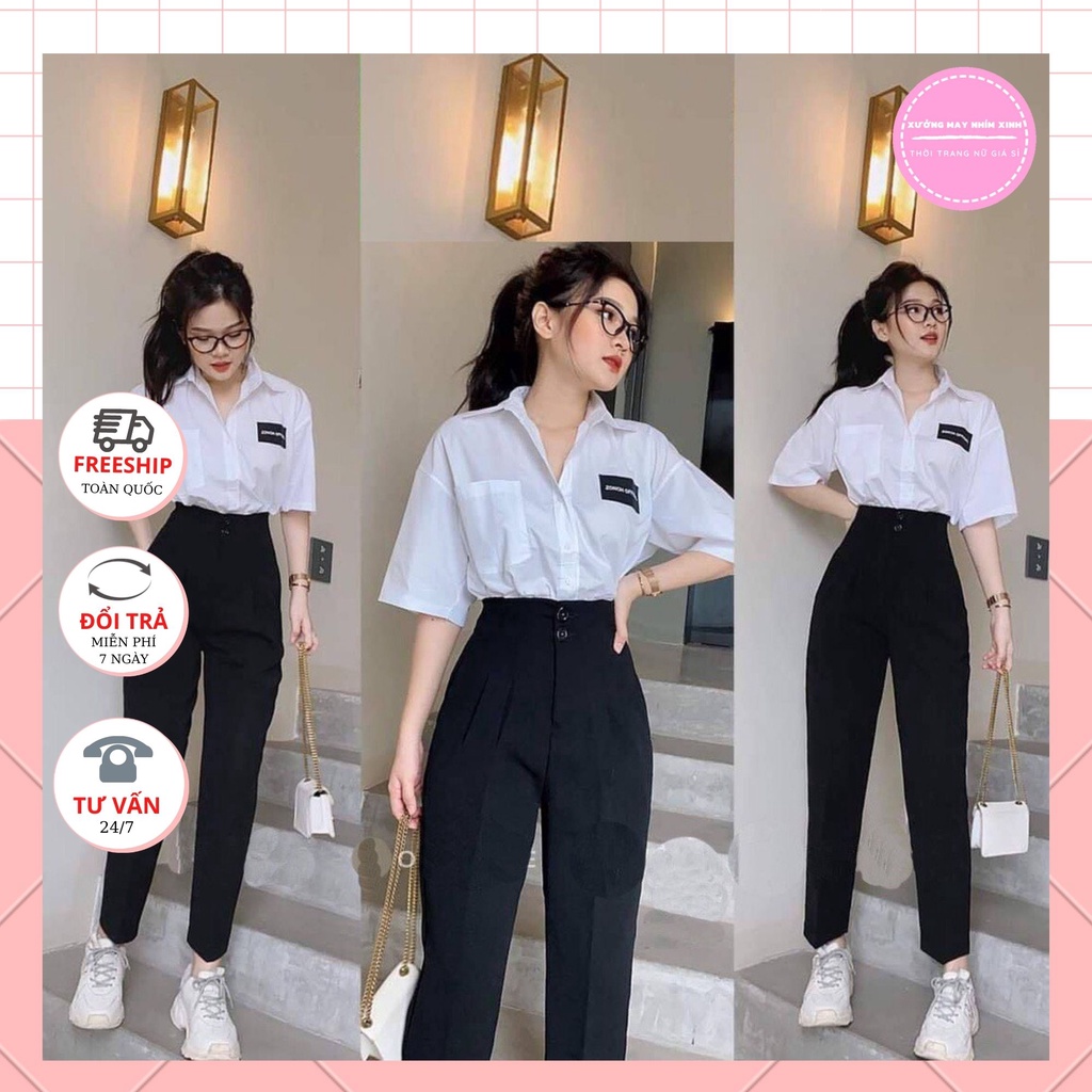 Quần baggy cạp liền 2 khuy ống đứng có bigsize, quần tây học sinh mặc đi học đi làm 4 màu đen, nâu, xanh than, trắng