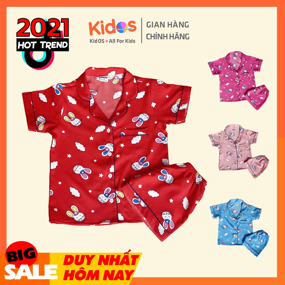 Đồ bộ Pijama lụa trẻ em cao cấp KidOS thoáng mát cho bé trai và bé gái từ 1 – 14 tuổi họa tiết thỏ trắng đẹp