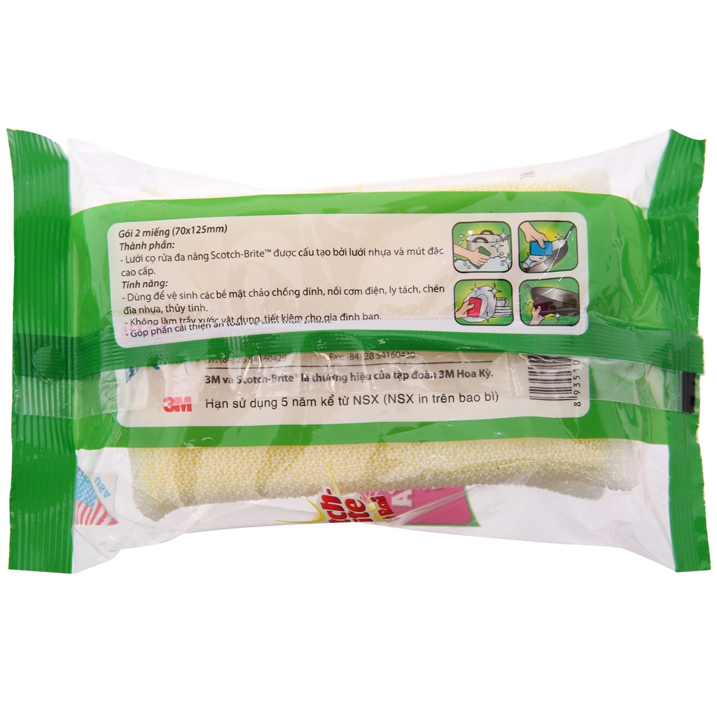 Gói 2 miếng cước lưới cọ rửa đa năng siêu bền không làm trầy xước Scotch-Brite 3M