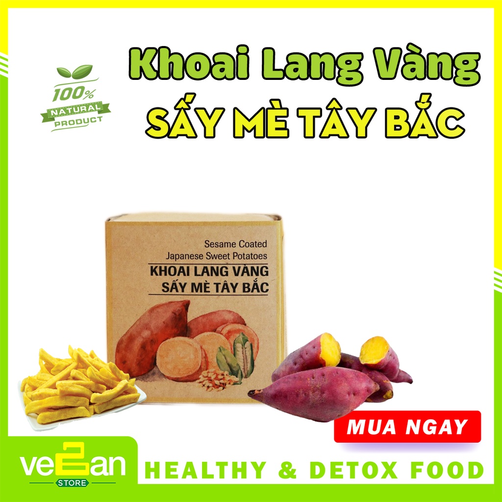 Khoai Lang Vàng Sấy Mè Tây Bắc | Vegan Store | Healthy Snack | Ăn vặt giảm cân | Không Cholesterol | Hộp 80gr | Nam Xanh