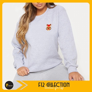 Áo Sweater nữ in hình tuần lộc vải nỉ bông cotton dày dặn