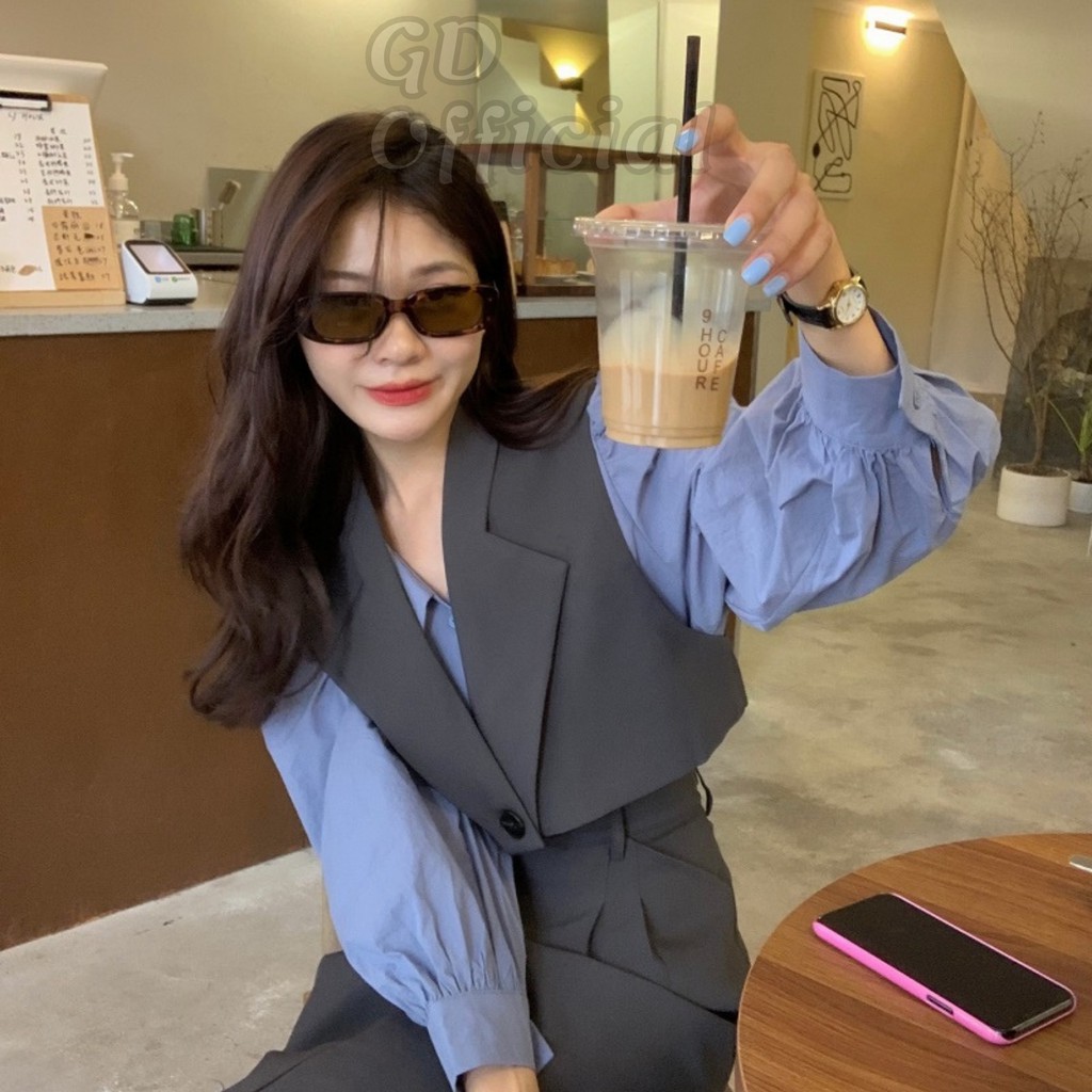 B19|Set bộ blazer nữ áo gile khoác croptop, váy bút chì dài rộng xẻ tà gd_order