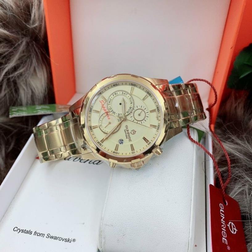 Đồng Hồ Nam SUNRISE DM759SWA Chronograph 6 Kim Vàng Mặt Vàng Authentic