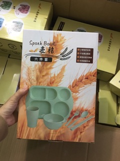 Khay đựng cơm lúa mạch gồm 6 chi tiết cho bé