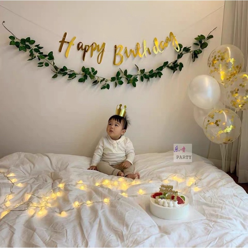 (Tặng dây treo) Dây treo Happy Birthday ép kim trang trí sinh nhật J87