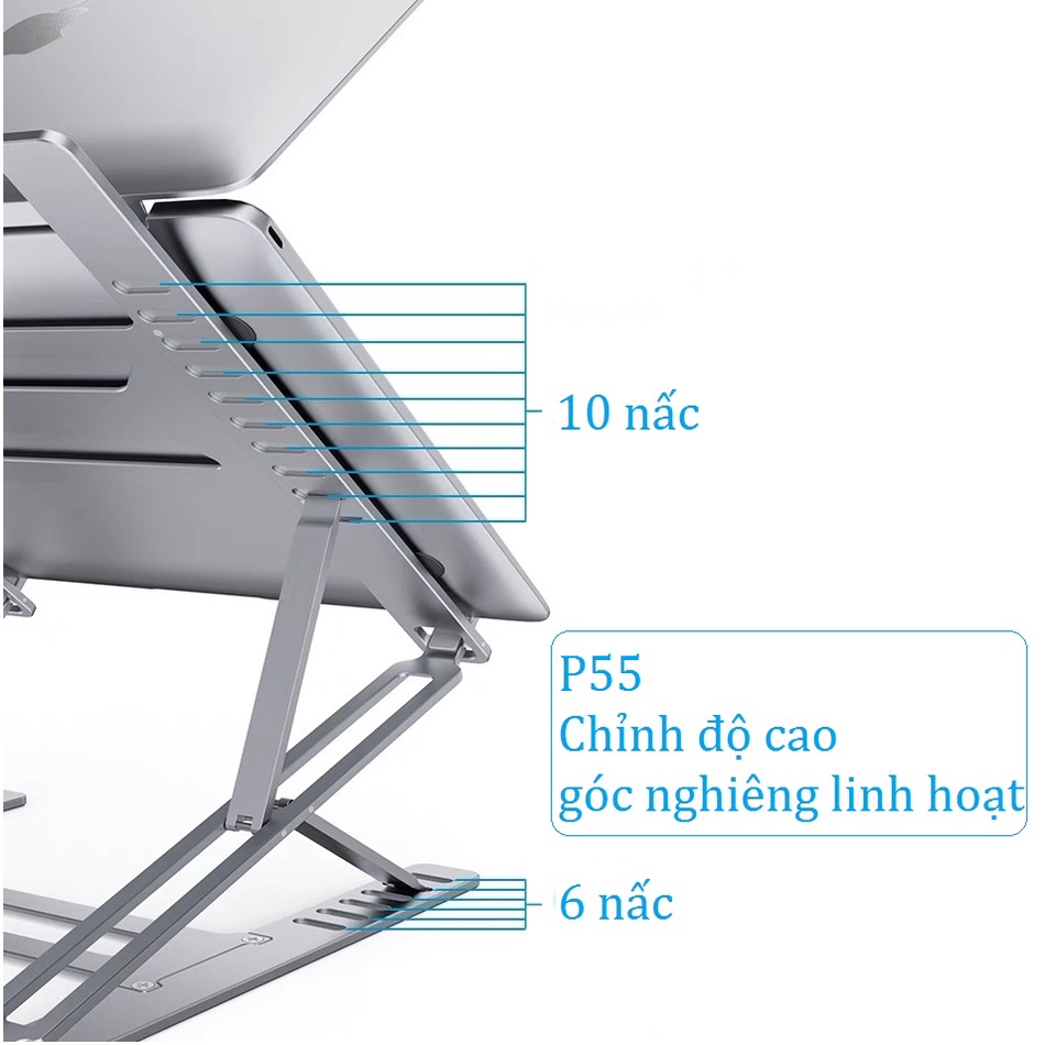 Giá đỡ laptop nhôm N8 P55 thiết kế thông minh 2 tầng 15 nấc điều chỉnh độ cao, nâng tản nhiệt laptop