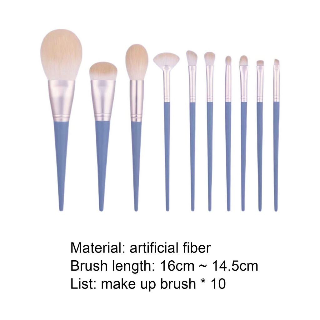 CODseller 10Pcs/Set Makeup Brushes Skin-friendly Portable Blue Wood Handle Foundation Brushes for Beauty