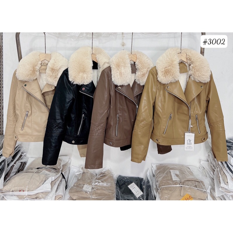 Áo khoác da trần lông bên trong  cổ lông tháo rời hàng QCL1