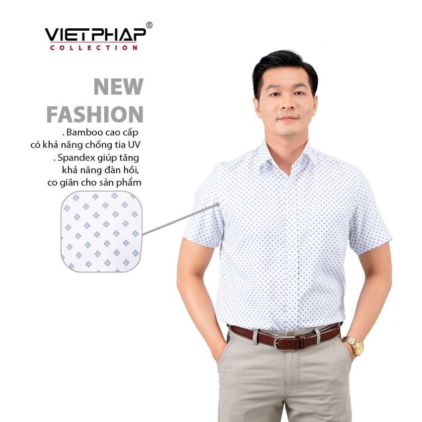 Áo sơ mi Bamboo ngắn tay nam VIỆT PHÁP / Form Luxury / chất liệu Sợi Tre Cao Cấp thoáng mát 2125