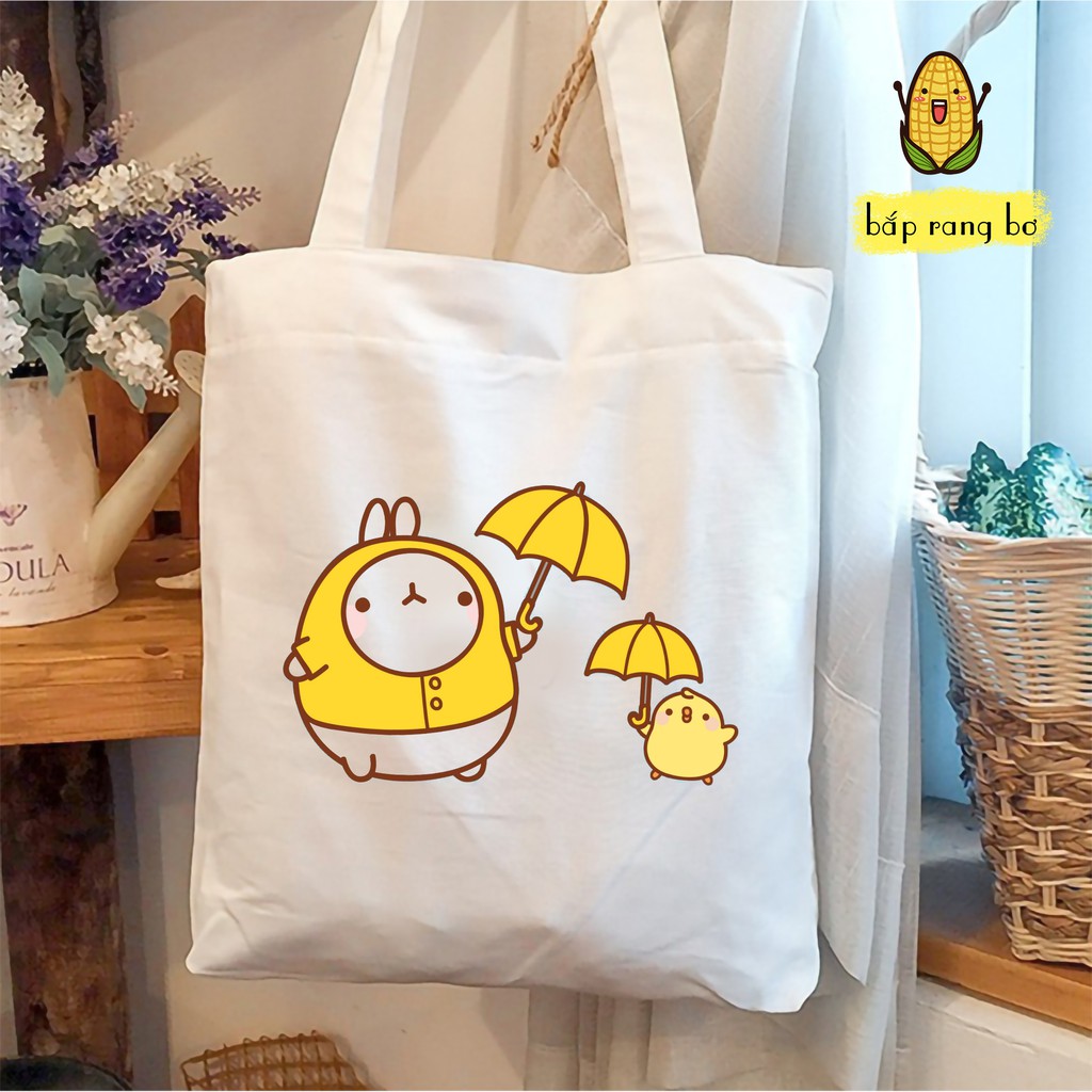 Túi vải canvas Molang đáng iu đi học đi chơi đựng sách a4