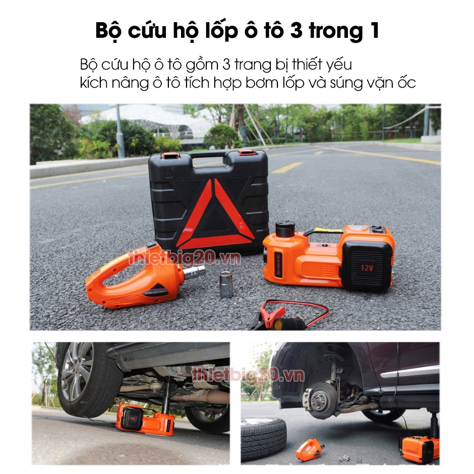 Bộ cứu hộ bơm lốp ô tô 12V kích thủy lực ô tô 5TON  GXE04