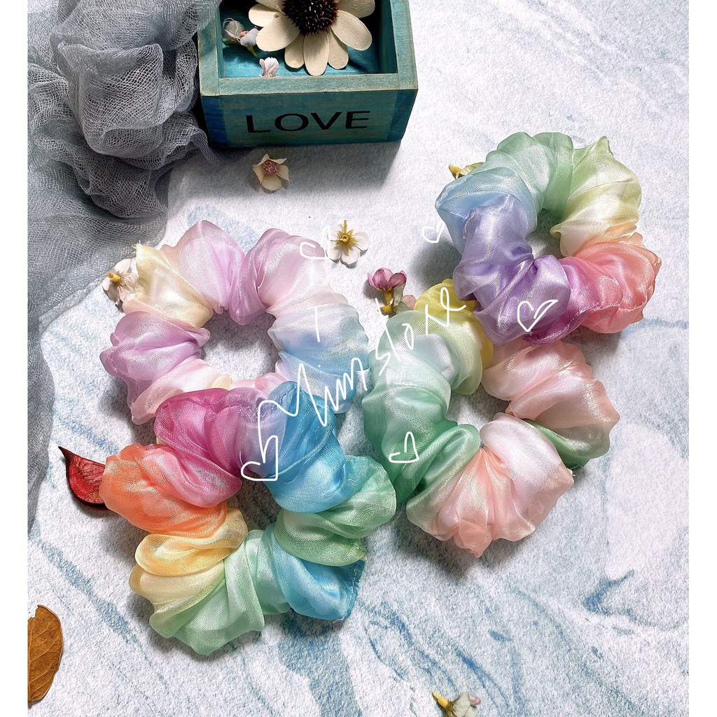 {Ảnh thật}SCRUNCHIES CẦU VỒNG LỤA &amp; TƠ ĐỔI MÀU - CỘT TÓC VẢI THỜI TRANG NỮ HOT TREND GIÁ RẺ