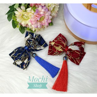 Nơ kẹp tóc họa tiết hạc cổ trang