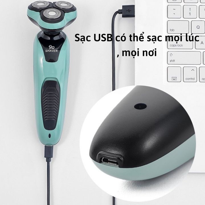 Máy Cạo Râu , Máy Cạo Râu Đa Năng 3 Lưỡi Xoay Cao Cấp SHAVER 9D Cạo Khô Không Rát