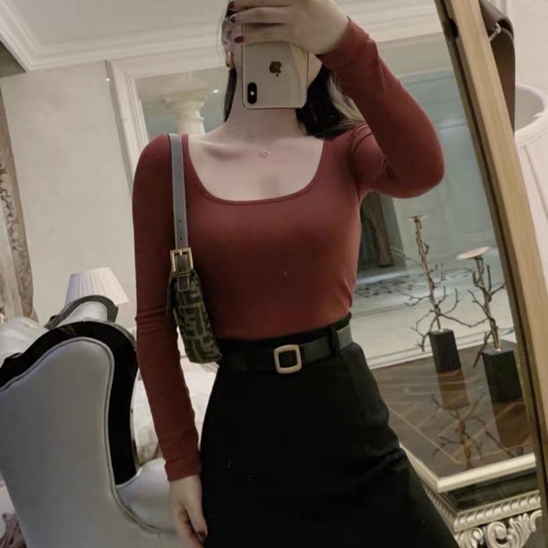 Áo Len Cổ Vuông Dệt Kim nữ nùa thu 2021 thời trang quảng châu