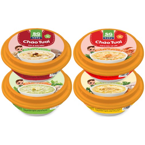 Combo cháo tươi Baby Sài Gòn Food (Cua gấc - Ếch - Gà thảo mộc - Sò điệp)x 4 chén