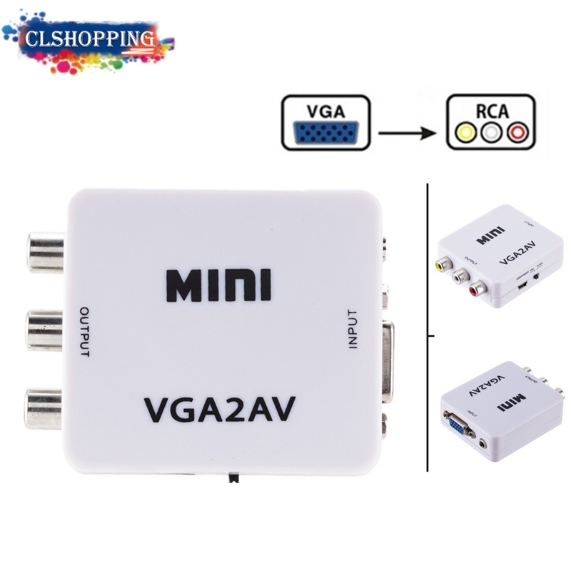 Bộ chuyển đổi VGA sang AV Mini 3.5mm 1080P VGA sang AV cho PC sang TV HD máy tính