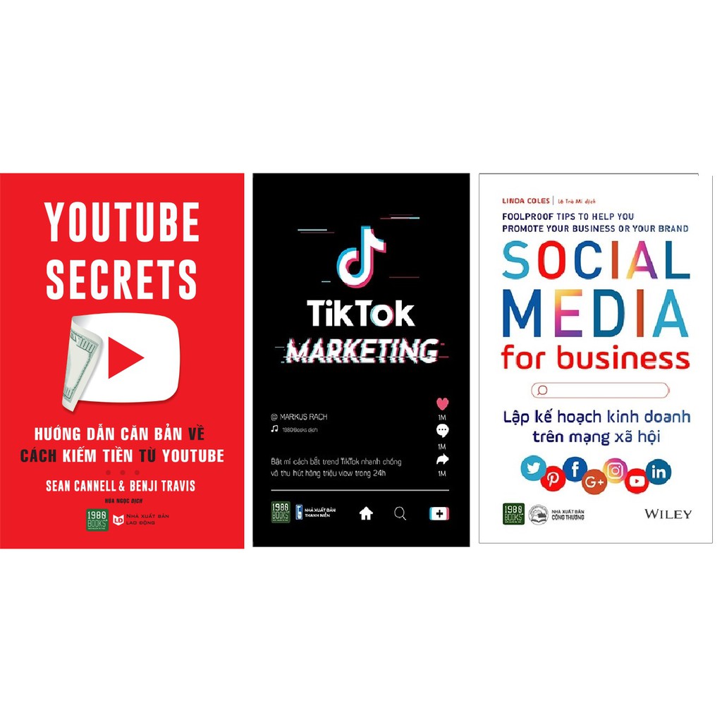 Sách -  COMBO SÁCH Tiktok Marketing, Lập kế hoạch kinh doanh trên mạng xã hội, Kiếm Tiền Từ Youtube ( Tặng kèm sổ tay )