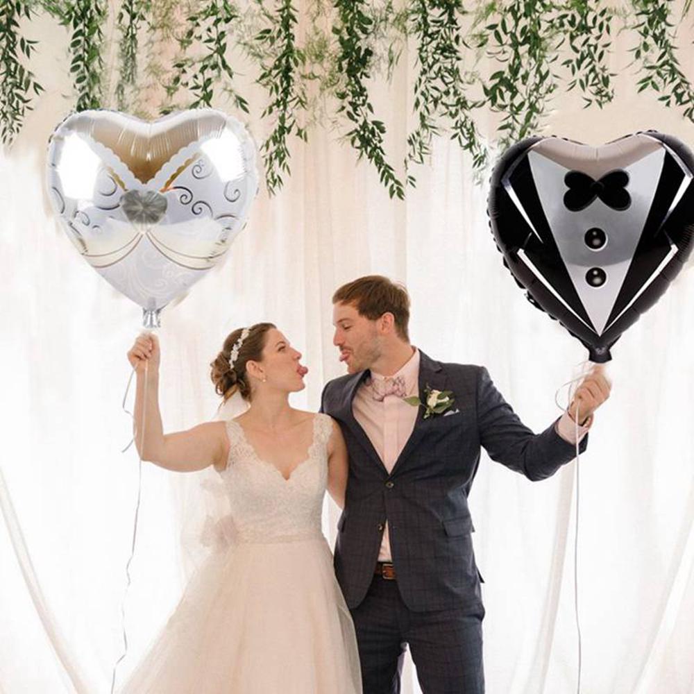 Cầu Hôn Hình Trái Tim Màu Ngà|Bong Bóng Nhôm Hình Chiếc Váy Cưới, Chú Rể