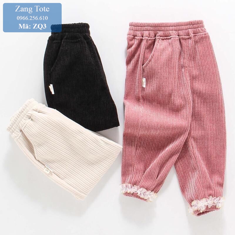 ZQ3 - Quần nhung phối ren cho bé gái chất nhung tăm Hàn cao cấp cực đáng yêu - Zang Tote