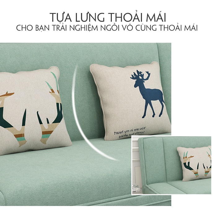 Ghế Sofa, Ghế Sofa Giường Phong Cách Bắc Âu Chất Liệu Vải Cotton & Lanh Tặng 2 Gối Ôm
