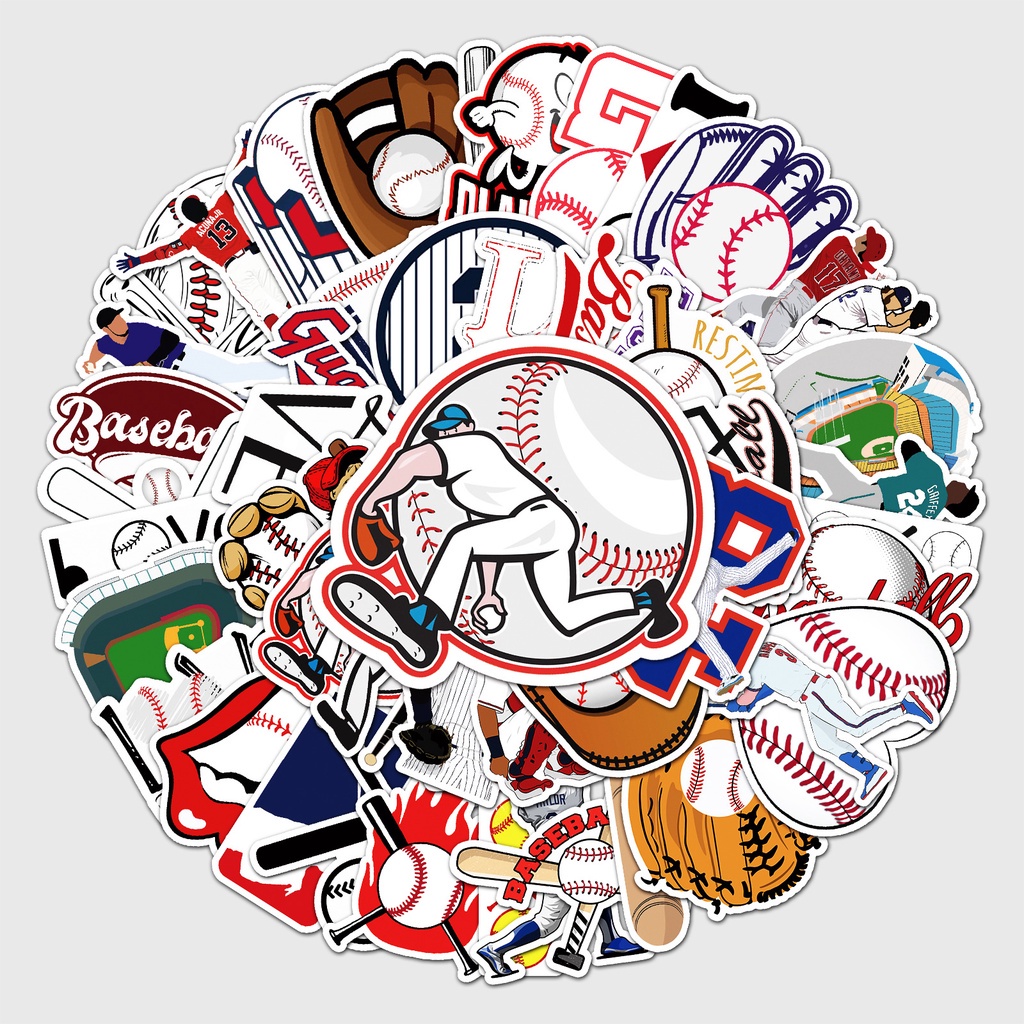 Set 50 Sticker hoạt hình chủ đề bóng chày Trang Trí Chống Thấm Nước dán mũ bảo hiểm, vali, laptop, ván trượt 118