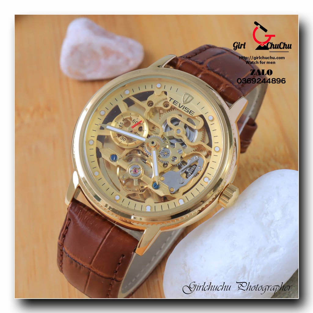 Đồng hồ nam Tevise cơ tự động, máy thiết kế lộ cơ nhìn cực thích mắt, chuyển động các chi tiết nhìn cực hấp dẫn