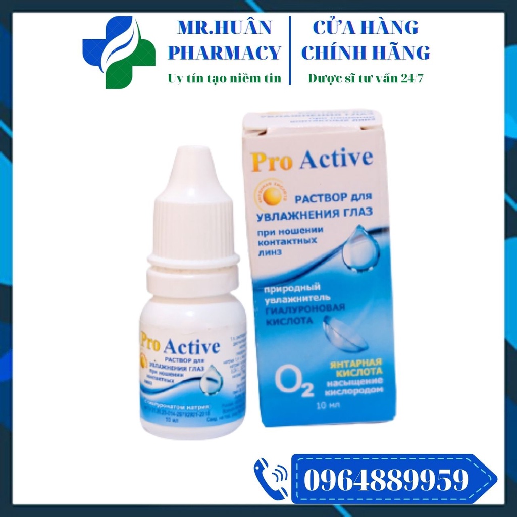 Nước mắt nhân tạo Pro Active 10ml của Nga - Giúp làm ẩm, làm dịu cảm giác nóng rát, kích ứng mắt, bảo vệ mắt