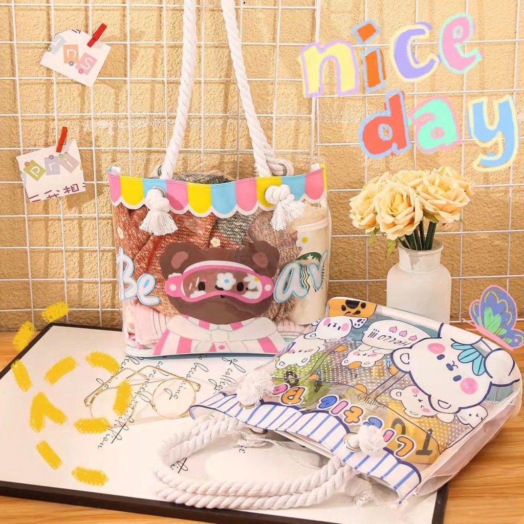 Túi Xách Jelly Trong Suốt Chống Thấm Nước Kích Thước 25 * 28Cm Thời Trang Đi Biển Xinh Xắn