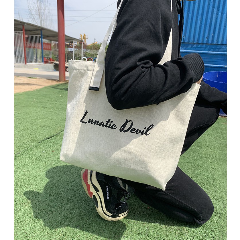 Túi tote túi vải canvas có khóa miệng ngăn phụ bên trong phong cách Hàn Quốc hợp thời trang