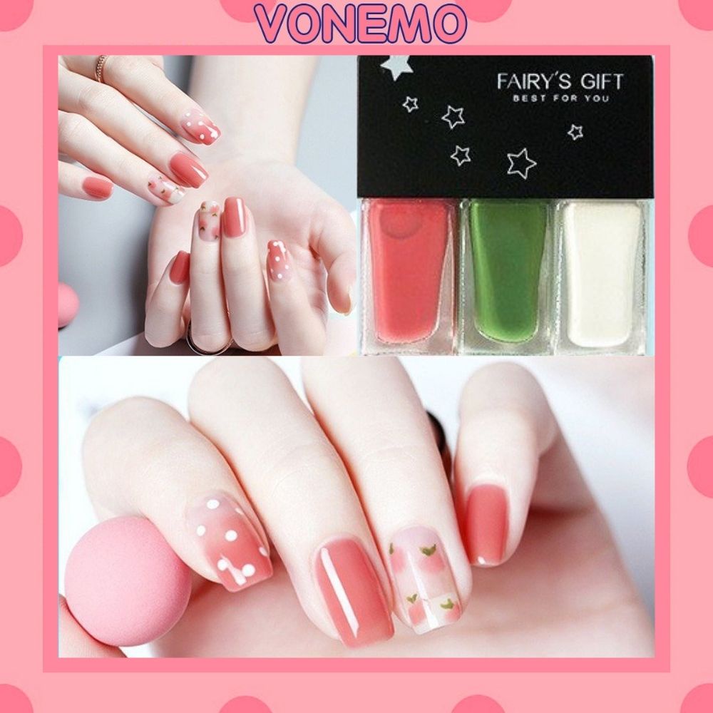 Set 3 lọ sơn móng tay Vonemo nail color nhiều màu nhũ lì Hàn Quốc SM12