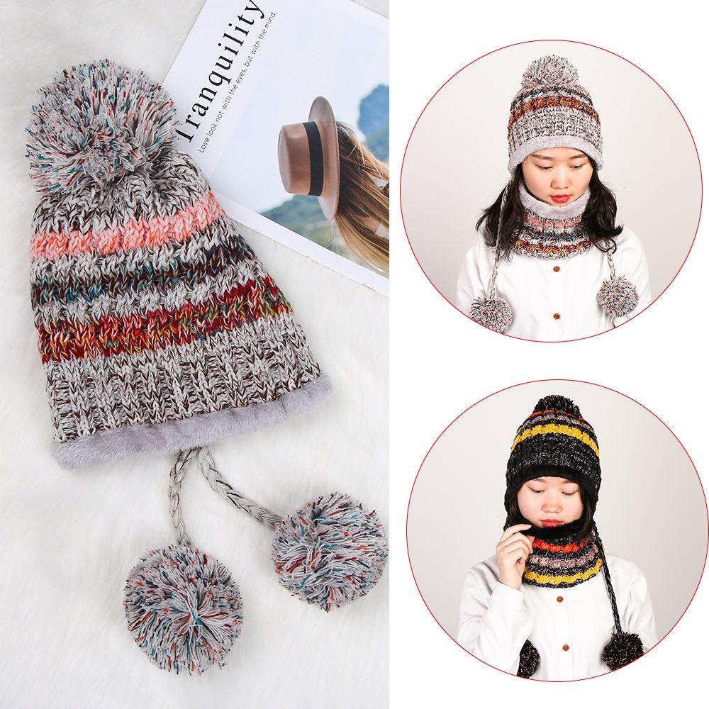 LEILY Set Mũ Len Kèm Khăn Choàng Cổ Thời Trang Cho Nữ