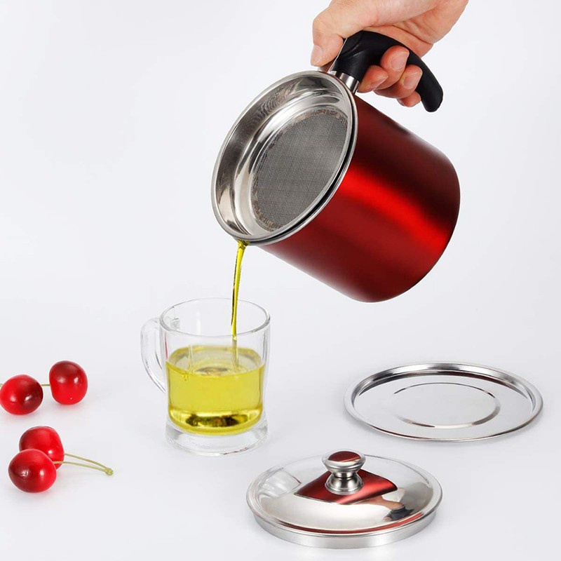 Stainless Steel Bacon Grease Container with Strainer, Oil Pot Cooking Oil Filter Cooking Oil Container for Kitchen