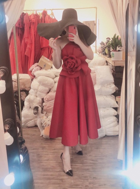 Đầm xoè cúp kết hoa hồng eo SANG TRỌNG - MS71Y- Size M/L đến 57kgMM MM