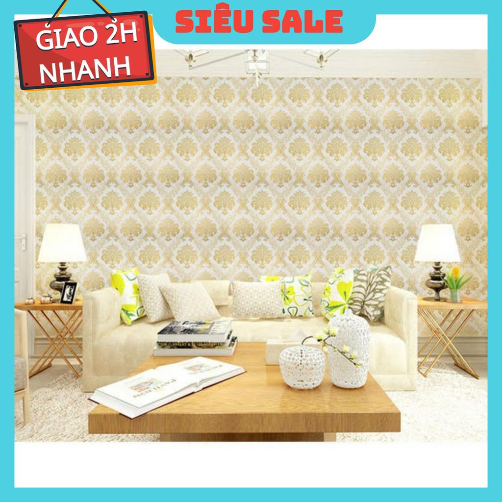 Giấy dán tường Hoa Văn vàng - Sẵn keo - Khổ 10m*45cm