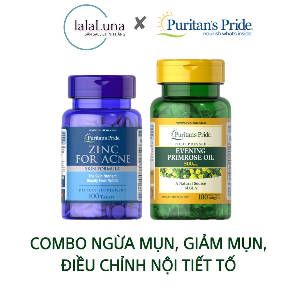 Combo Ngừa Giảm Mụn Nội Tiết, Kiềm Dầu, Chống Oxy Hoá Zinc For Acne & Dầu Hoa Anh Thảo Evening Primrose Oil