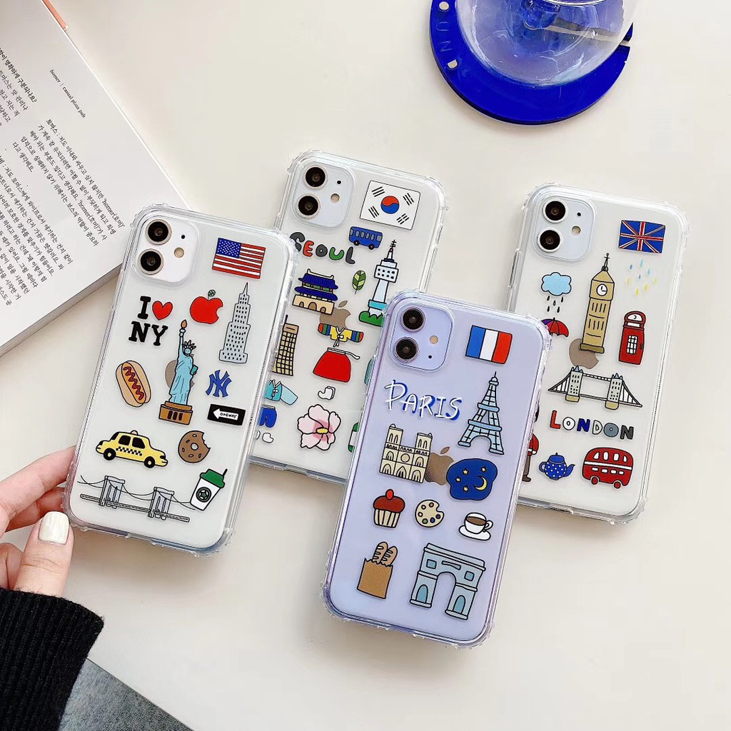 Ốp điện thoại họa tiết Paris/London/Seoul cho iPhone11 11Promax 7 7Plus 8 8+ X XR XS XS Max