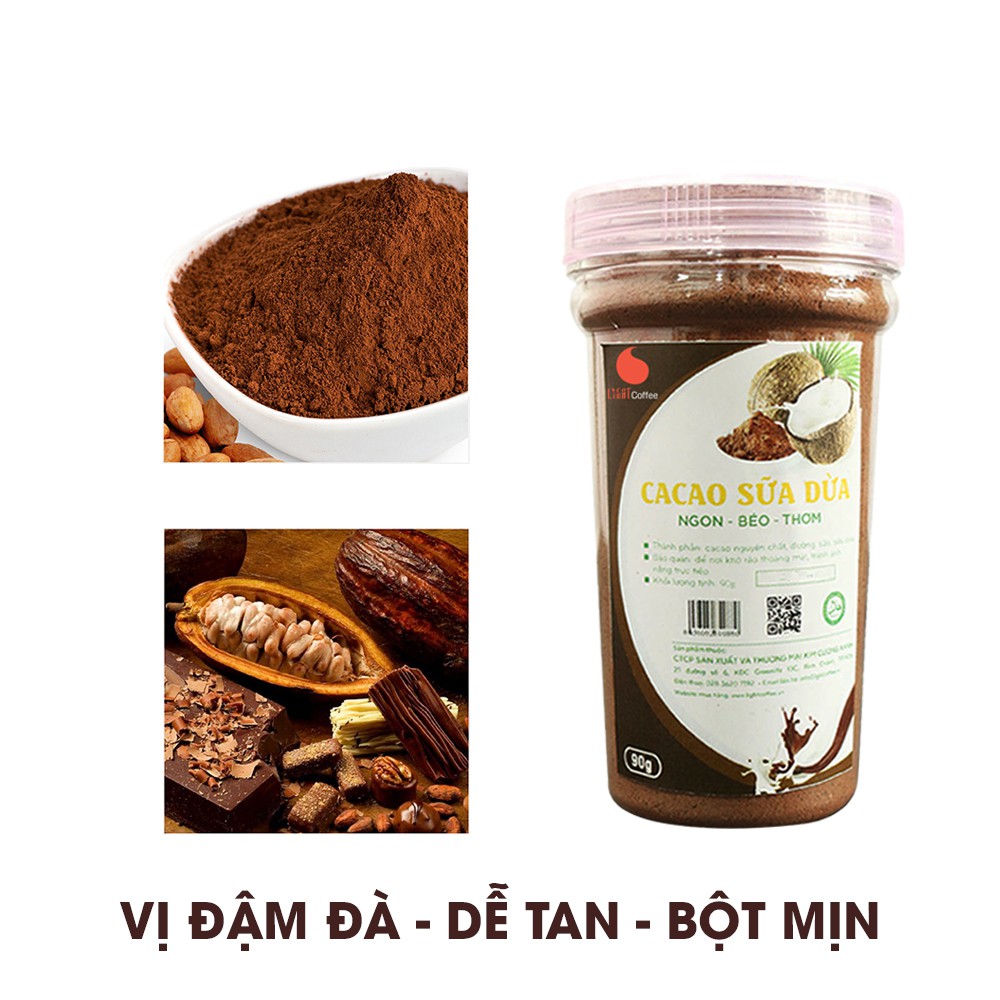 Combo 2 hũ (90g/hũ) Bột cacao sữa Dừa vị đậm đà, thơm ngon từ nhà sản xuất Light Coffee
