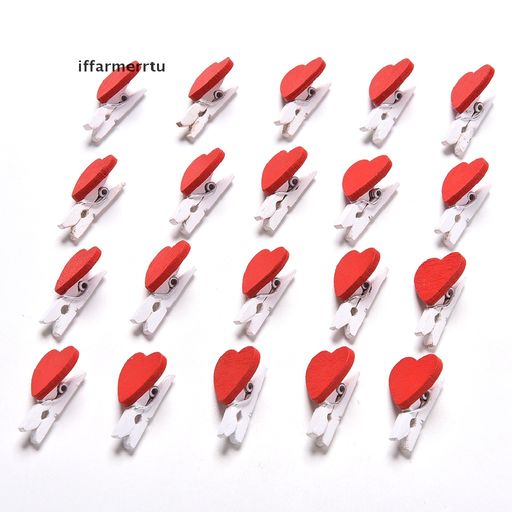 {iffarmerrtu} 20 Pcs Stylish Wooden Red Love Heart Pegs Photo Paper Clips Wedding Decor Craft hye