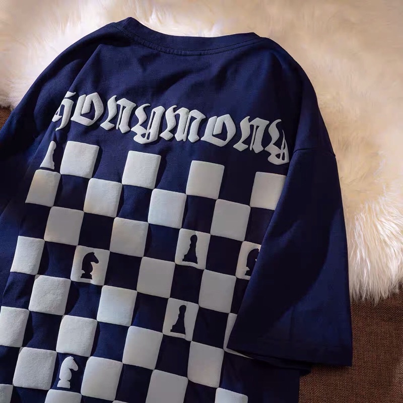 Áo phông nam nữ form rộng 2N Unisex thun cotton in Bàn cờ trắng/xanh/be