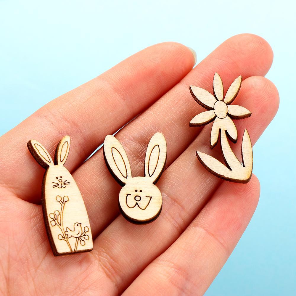 MUVAKO Set 50 Phụ Kiện Trang Trí Bằng Gỗ Hình Thỏ Phục Sinh DIY