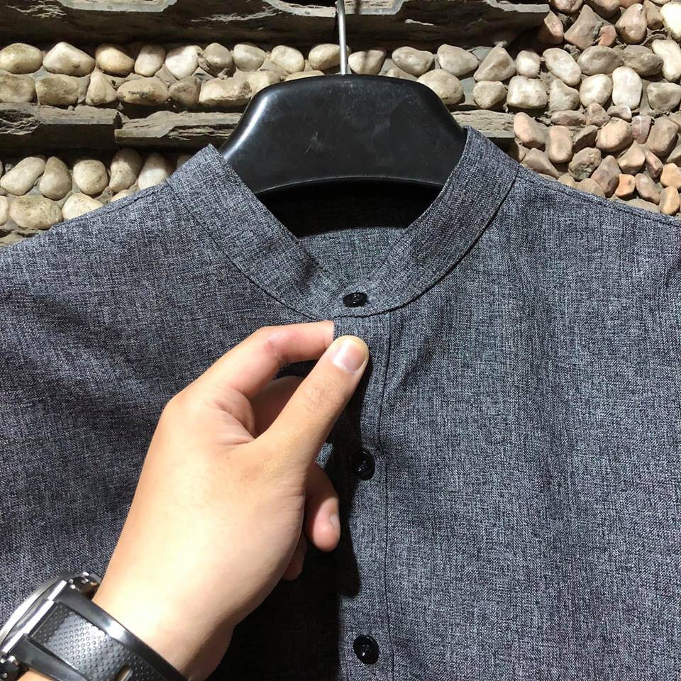 Áo sơ mi cổ tàu ORENO xám tiêu phong cách unisex form rộng cá tính cho giới trẻ | BigBuy360 - bigbuy360.vn